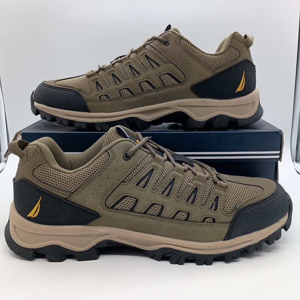 Nautica Corbin Mens Low Hiker Shoes Beige Olive Trail Sneakers KM0292 Size 13